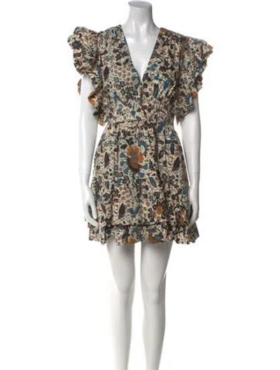 Pre-owned Ulla Johnson Floral Print Mini Dress In Neutral