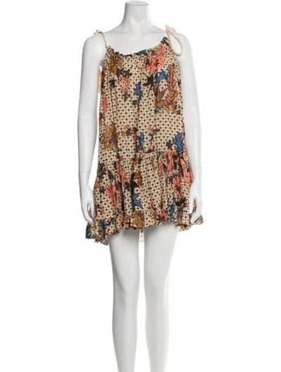 Pre-owned Ulla Johnson Floral Print Mini Dress In Neutral