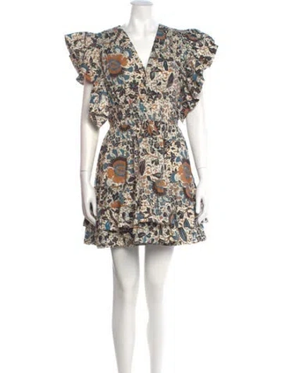 Pre-owned Ulla Johnson Floral Print Mini Dress In Neutral