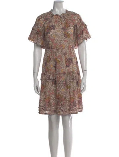 Pre-owned Ulla Johnson Floral Print Mini Dress In Neutral