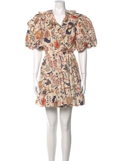 Pre-owned Ulla Johnson Floral Print Mini Dress In Neutral