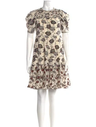 Pre-owned Ulla Johnson Floral Print Mini Dress In Neutral