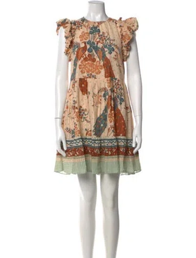 Pre-owned Ulla Johnson Floral Print Mini Dress In Neutral