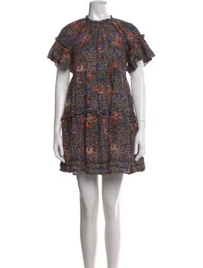 Pre-owned Ulla Johnson Floral Print Mini Dress In Neutral