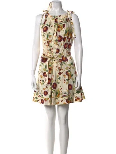 Pre-owned Ulla Johnson Floral Print Mini Dress In Neutral