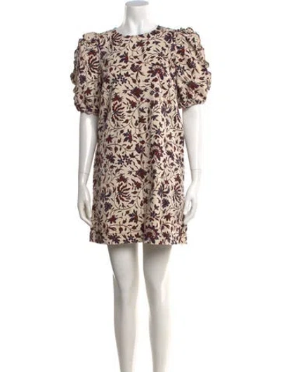Pre-owned Ulla Johnson Floral Print Mini Dress In Neutral