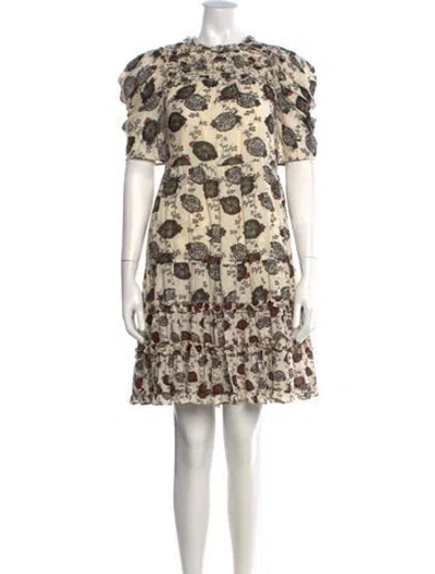 Pre-owned Ulla Johnson Floral Print Mini Dress In Neutral