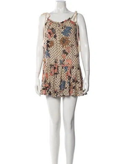 Pre-owned Ulla Johnson Floral Print Mini Dress In Neutral