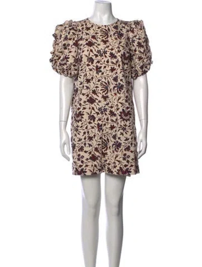 Pre-owned Ulla Johnson Floral Print Mini Dress In Neutrals
