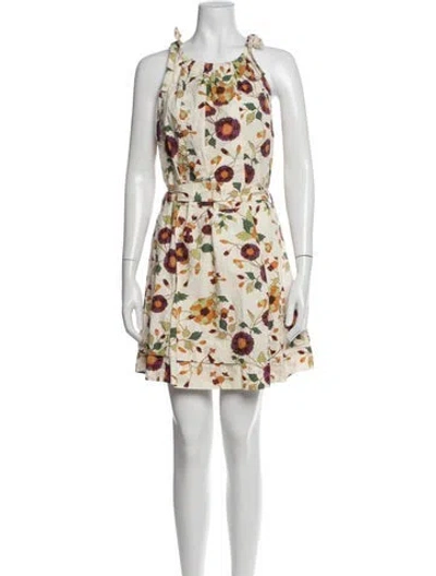 Pre-owned Ulla Johnson Floral Print Mini Dress In Neutrals