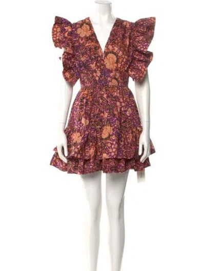 Pre-owned Ulla Johnson Floral Print Mini Dress In Purple