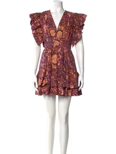 Pre-owned Ulla Johnson Floral Print Mini Dress In Purple