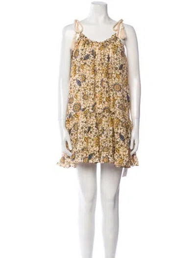 Pre-owned Ulla Johnson Floral Print Mini Dress W/ Tags In Neutral