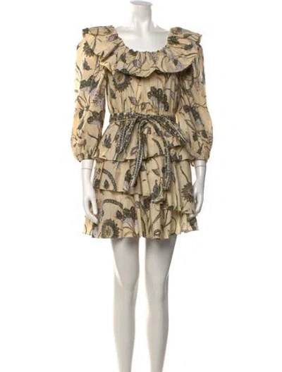 Pre-owned Ulla Johnson Floral Print Mini Dress W/ Tags In Yellow