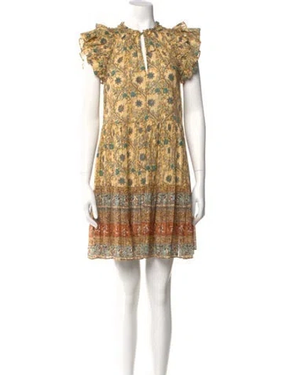Pre-owned Ulla Johnson Floral Print Mini Dress In Yellow