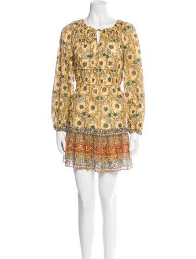 Pre-owned Ulla Johnson Floral Print Mini Dress In Yellow