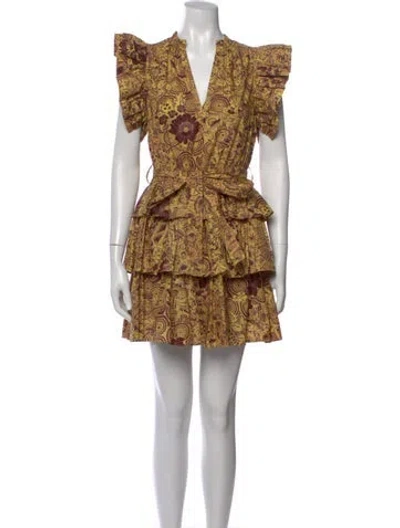 Pre-owned Ulla Johnson Floral Print Mini Dress In Yellow