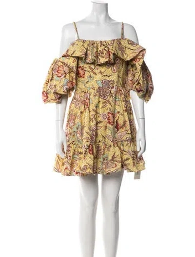 Pre-owned Ulla Johnson Floral Print Mini Dress In Yellow