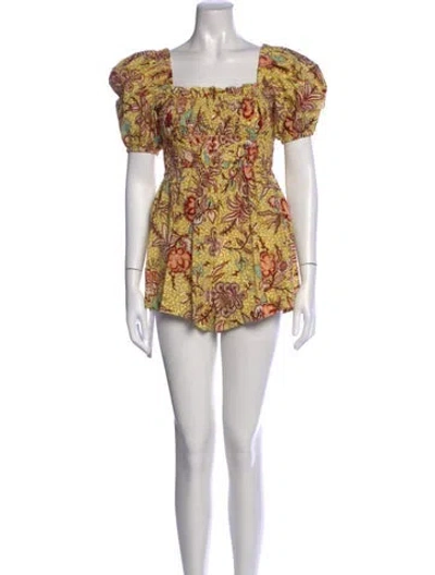 Pre-owned Ulla Johnson Floral Print Mini Dress In Yellow