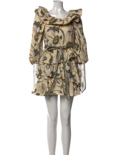 Pre-owned Ulla Johnson Floral Print Mini Dress In Yellow