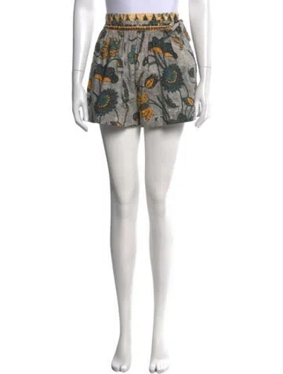 Pre-owned Ulla Johnson Floral Print Mini Shorts In Black/green/white