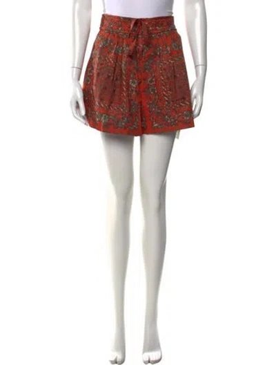 Pre-owned Ulla Johnson Floral Print Mini Shorts In Orange
