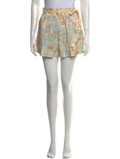Pre-owned Ulla Johnson Floral Print Mini Shorts In Yellow