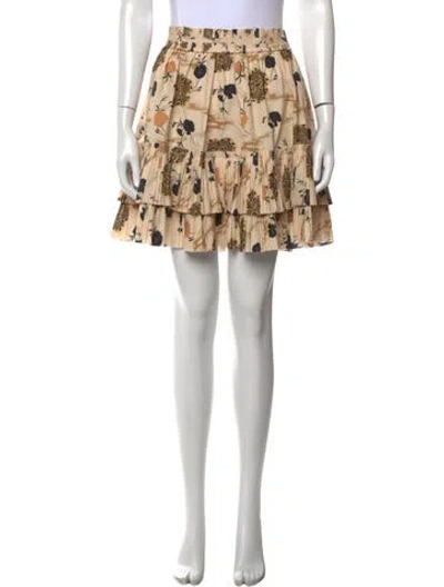 Pre-owned Ulla Johnson Floral Print Mini Skirt W/ Tags In Neutrals