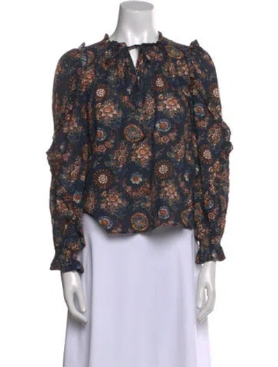 Pre-owned Ulla Johnson Floral Print Mock Neck Blouse