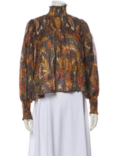 Pre-owned Ulla Johnson Floral Print Mock Neck Blouse