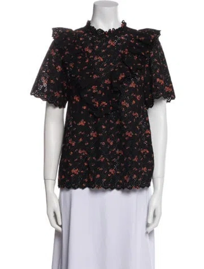 Pre-owned Ulla Johnson Floral Print Mock Neck Blouse In Black