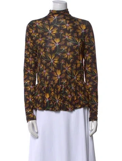 Pre-owned Ulla Johnson Floral Print Mock Neck Blouse In Black