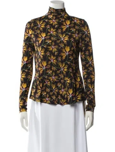 Pre-owned Ulla Johnson Floral Print Mock Neck Blouse In Black
