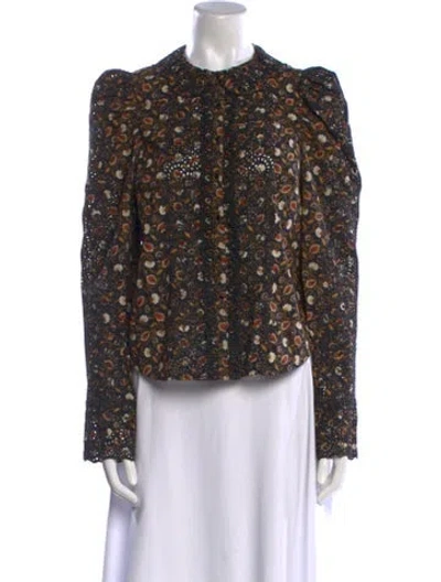 Pre-owned Ulla Johnson Floral Print Mock Neck Blouse In Black