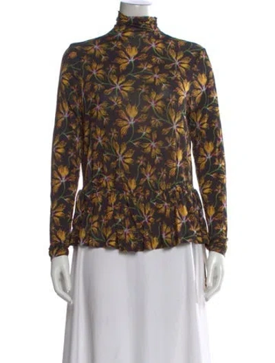 Pre-owned Ulla Johnson Floral Print Mock Neck Blouse In Black