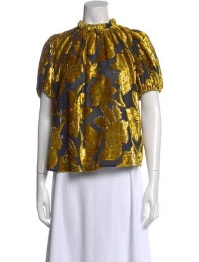 Pre-owned Ulla Johnson Floral Print Mock Neck Blouse In Black