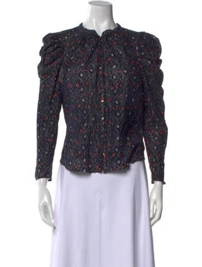 Pre-owned Ulla Johnson Floral Print Mock Neck Blouse In Blue