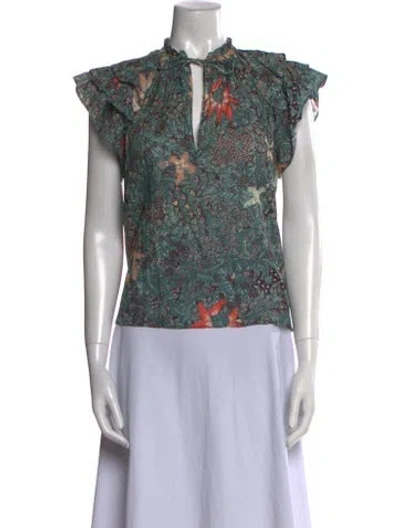 Pre-owned Ulla Johnson Floral Print Mock Neck Blouse In Blue