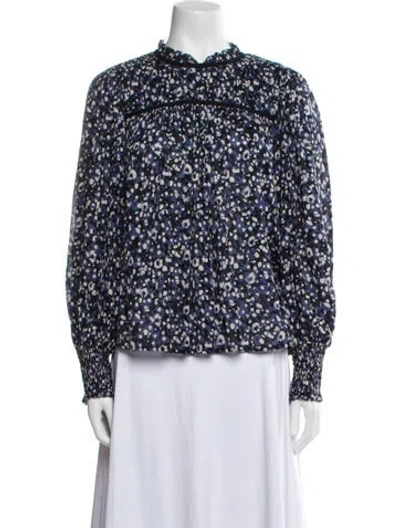 Pre-owned Ulla Johnson Floral Print Mock Neck Blouse In Blue