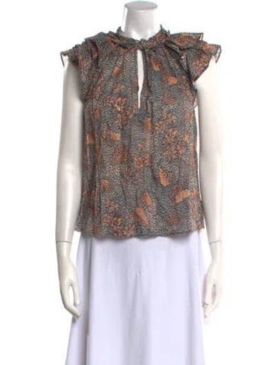 Pre-owned Ulla Johnson Floral Print Mock Neck Blouse In Blue