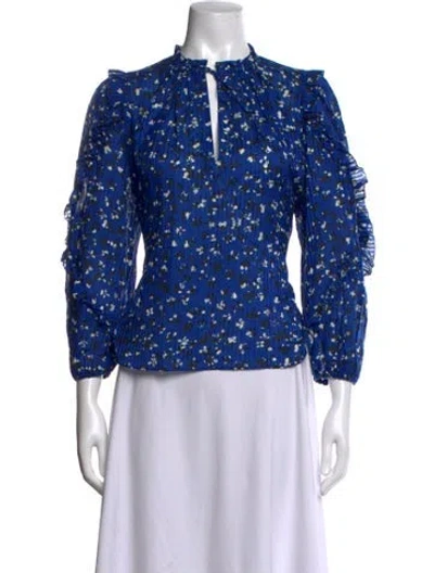 Pre-owned Ulla Johnson Floral Print Mock Neck Blouse In Blue