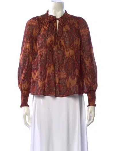Pre-owned Ulla Johnson Floral Print Mock Neck Blouse In Brown