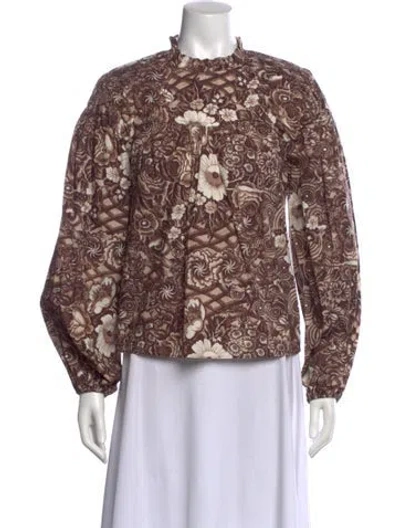 Pre-owned Ulla Johnson Floral Print Mock Neck Blouse In Brown