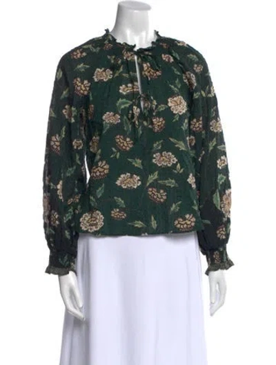 Pre-owned Ulla Johnson Floral Print Mock Neck Blouse In Green