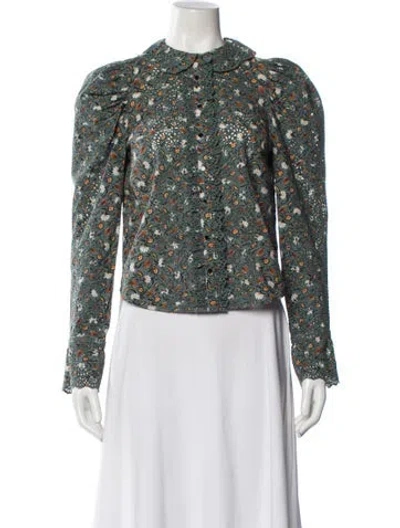 Pre-owned Ulla Johnson Floral Print Mock Neck Blouse In Green