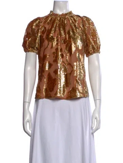 Pre-owned Ulla Johnson Floral Print Mock Neck Blouse In Metallic/neutrals