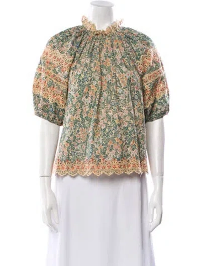Pre-owned Ulla Johnson Floral Print Mock Neck Blouse In Multi