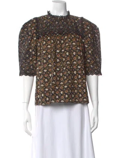 Pre-owned Ulla Johnson Floral Print Mock Neck Blouse In Multi