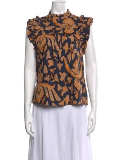 Pre-owned Ulla Johnson Floral Print Mock Neck Blouse In Multi