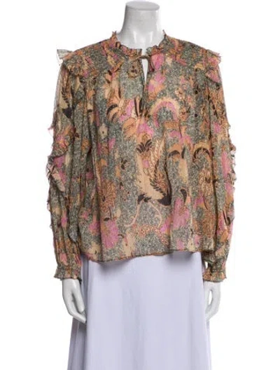 Pre-owned Ulla Johnson Floral Print Mock Neck Blouse In Multi